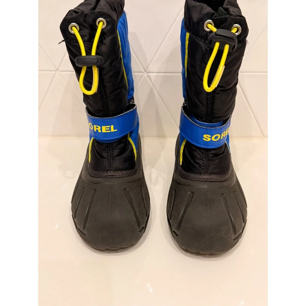 Sorel Kids Flurry Snow Boots Size 13 Blue Black Yellow Waterproof Winter NWOB